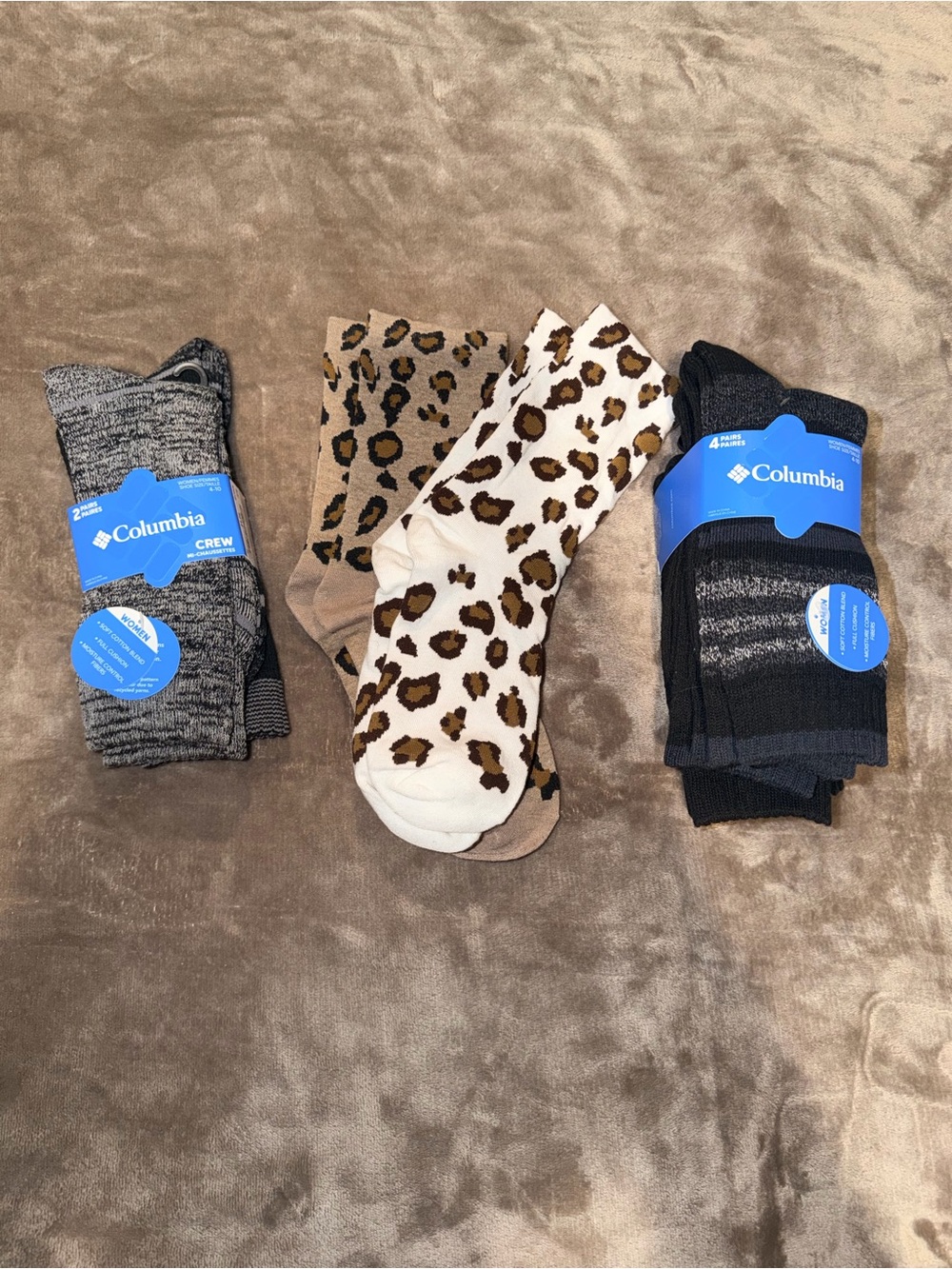 Columbia Crew Socks Pack - Black, Gray & Brown Leopard Options
